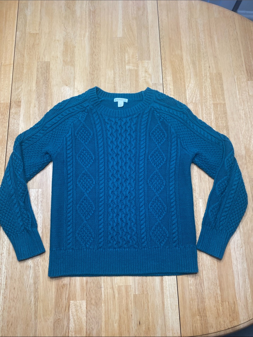 Crewcuts Boys Green/ Dark Turquoise Cable Knit Sweater 100% Cotton Size L 10-11